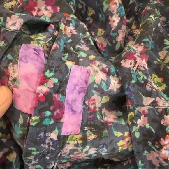 Anthropologie Fei Womens Fairy Grunge Floral Silk Top Size 2 Dark Romantic Belt - Picture 12 of 14